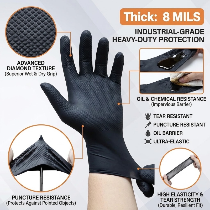 Heavy Duty Black Industrial Ni - Nitrile Mechanic Glove avis et prix