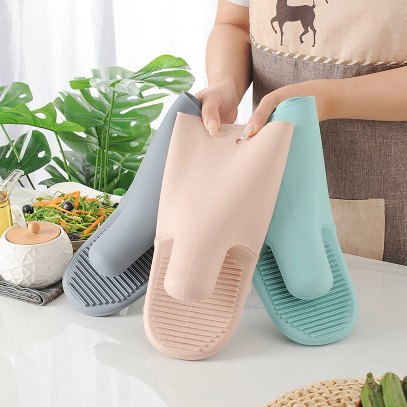 1/2Pcs Long Thickened Oven Glo - Oven Mitt Silicone avis et prix