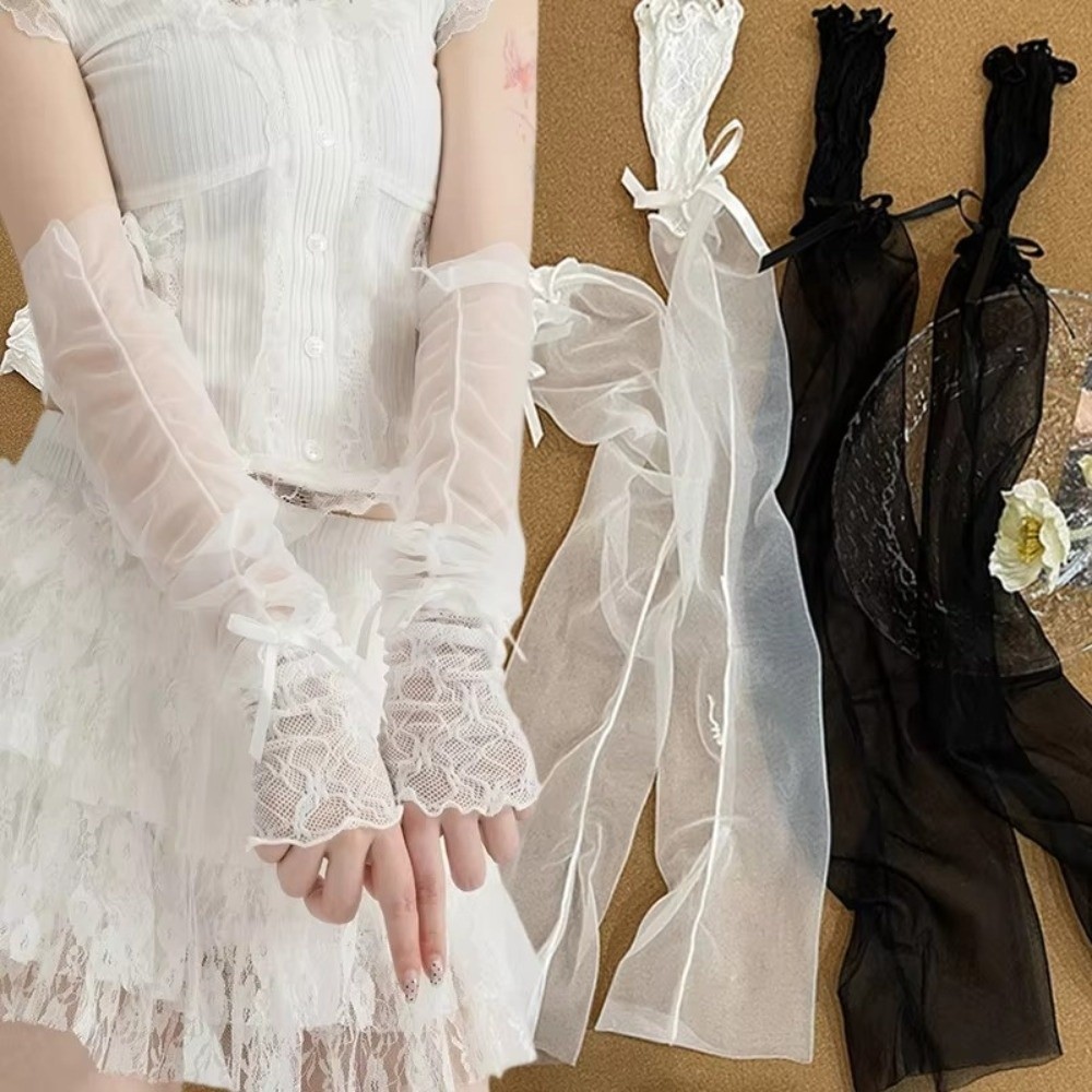 Y2K Lace Ruffle Mesh Gloves Bo - Fingerless Glove Knit avis et prix