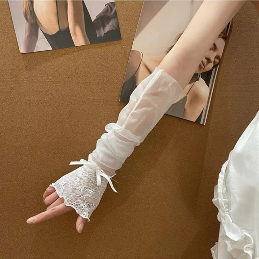 Y2K Lace Ruffle Mesh Gloves Bo - Fingerless Glove Knit avis et prix